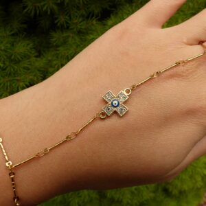 Handmade Greek Hlios Bracelet with Finger Ring Link