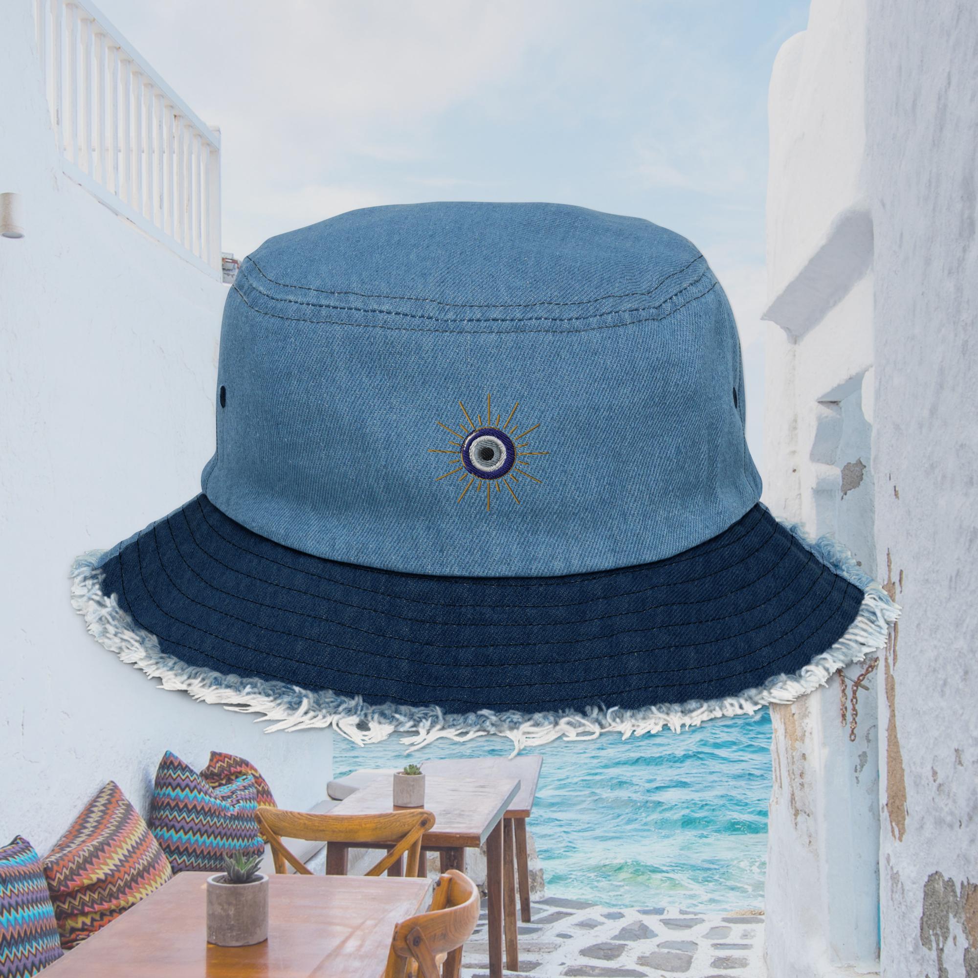 hlios distressed denim bucket hat