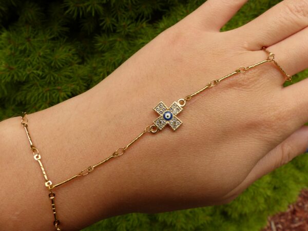 Handmade Greek Hlios Bracelet with Finger Ring Link