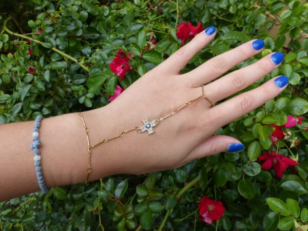 Handmade Greek Hlios Bracelet with Finger Ring Link - Image 2